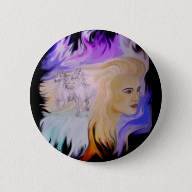 Badge Rond 5 Cm Frau mit Pferd (Devant)