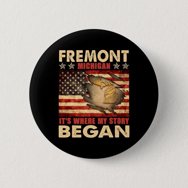 Badge Rond 5 Cm Fremont Michigan États-Unis 4 juillet (Devant)