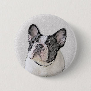 Badge Rond 5 Cm French Bulldog (Brindle Pied) Painting - Dog Art