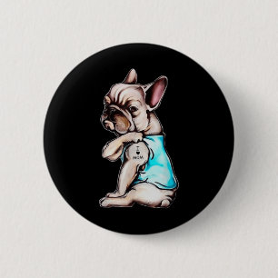 Badge Rond 5 Cm French Bulldog Chien Tattoo I Love Mom Mothers Day
