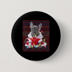 Badge Rond 5 Cm French bulldog Christmas Lights Ugly Sweater Dog