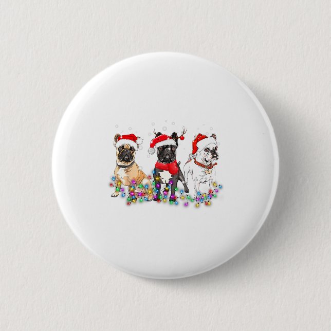 Badge Rond 5 Cm French Bulldog Dog Christmas Lights Cute Pet Match (Devant)