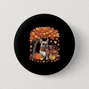 Badge Rond 5 Cm French Bulldog Fall F Citrouille Automne Feuilles