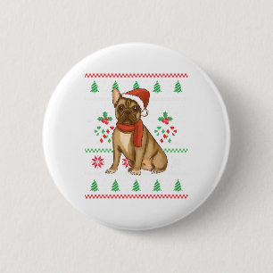 Badge Rond 5 Cm French Bulldog Outfit Père Noël Noël