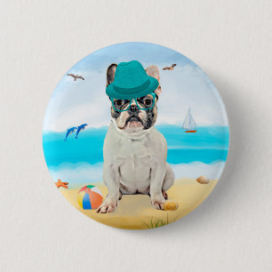 Badge Rond 5 Cm French Bulldog sur la plage