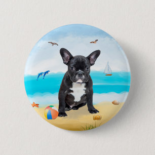 Badge Rond 5 Cm French Bulldog sur la plage