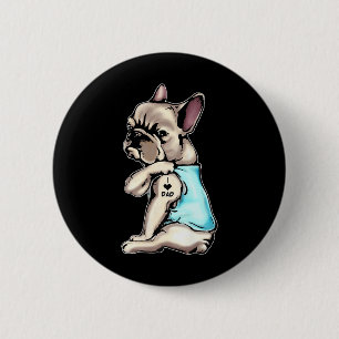 Badge Rond 5 Cm French Bulldog Tattoos I Love Papa assis Cadeau Gr