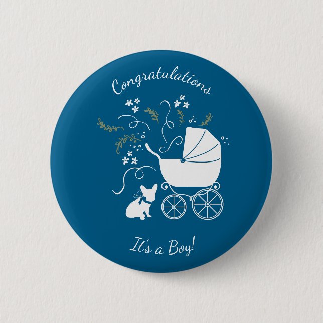 Badge Rond 5 Cm French Bulldog Theme Party - Baby shower Blue (Devant)