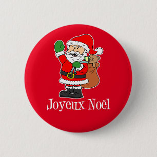 Badge Rond 5 Cm French Christmas Père Noël Joyeux Noel Bouton roug
