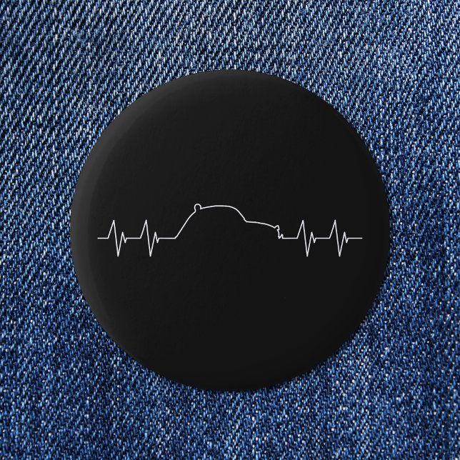 Badge Rond 5 Cm Fréquence d'impulsions de pulse de fréquence cardi (2CV Button in Black with a White Pulse Illustration)