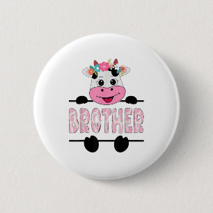 Badge Rond 5 Cm Frère De L'Anniversaire Fille Vache Famille Fête _