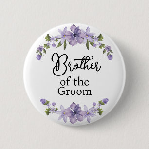Badge Rond 5 Cm Frère du Marié Fleurs Violettes Mariage