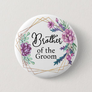 Badge Rond 5 Cm Frère du marié Fleurs violettes Mariage