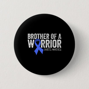 Badge Rond 5 Cm Frère D'Un Guerrier T1D Diabétique Bleu Ribbon Sup