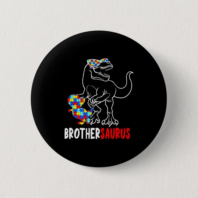 Badge Rond 5 Cm Frèresaurus T Rex Dinosaure Autisme Sensibilisatio (Devant)