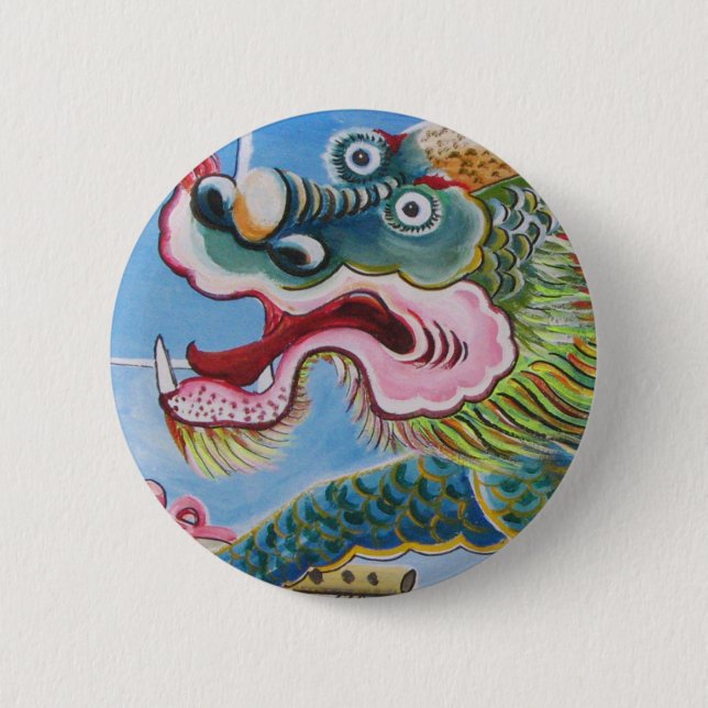 Badge Rond 5 Cm Fresque chinoise Foo Dog / Lion Guardian (Devant)