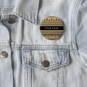 Badge Rond 5 Cm Fret grec, Clé de méandre mixte, Brown, Votre Nom