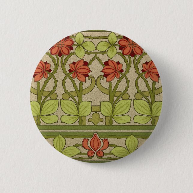 Badge Rond 5 Cm Frieze Bordure Art Nouveau Floral (Devant)