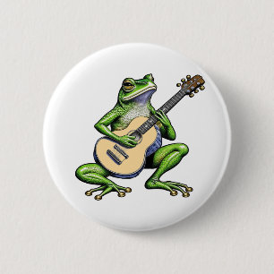 Badge Rond 5 Cm Frog drôle Jouer de la guitare