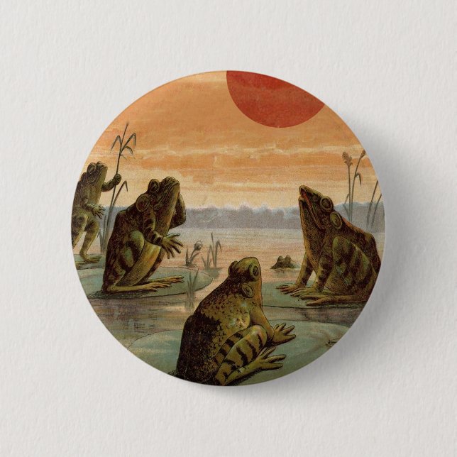 Badge Rond 5 Cm Frogs Lily Pads Moon Illustration (Devant)