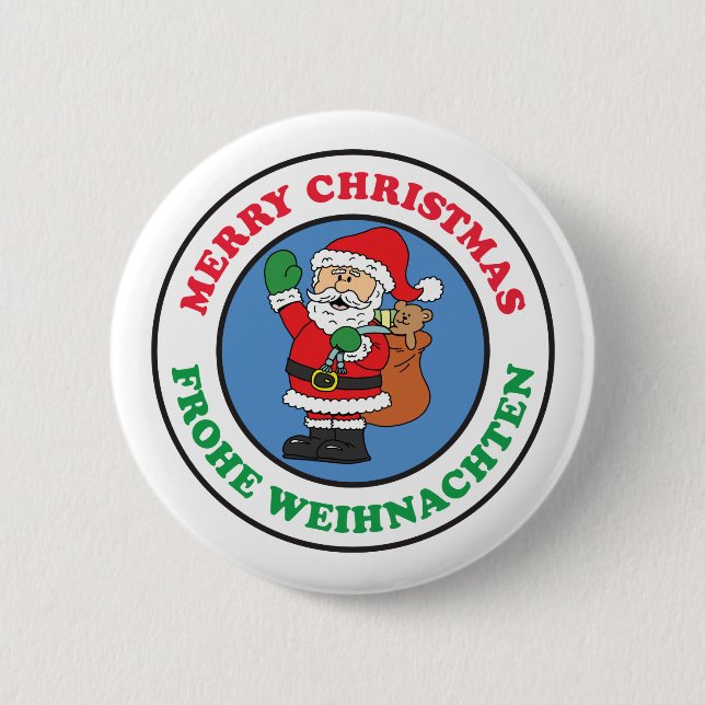Badge Rond 5 Cm Frohe Weihnachten Allemagne Noël Père Noël (Devant)