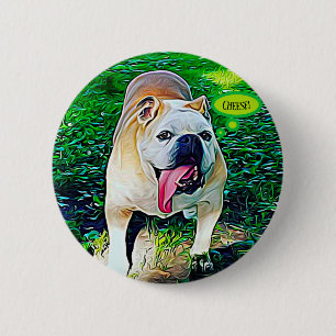 Badge Rond 5 Cm Fromage souriant bulldog avec langue dehors