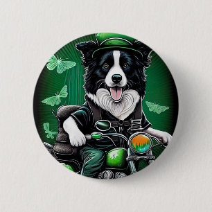Badge Rond 5 Cm Frontière Collie Chien Conduite Vélo St. Patrick's