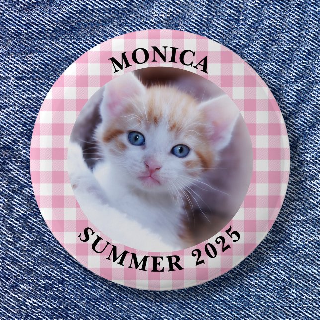 Badge Rond 5 Cm Frontière du contrôle de Buffalo rose clair de la  (Family Photo Light Pink Buffalo Plaid Border Button)