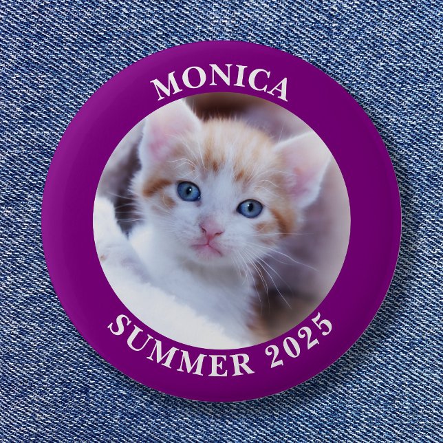 Badge Rond 5 Cm Frontière violette photo de famille (Family Photo Purple Border Button)