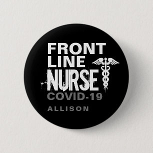 Badge Rond 5 Cm Frontline Nurse Typography Covid 19 Personalized