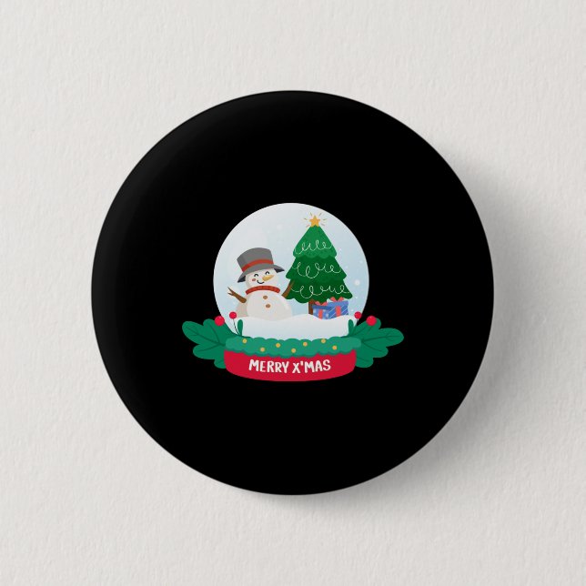 Badge Rond 5 Cm Frosty Snowman Joyeux Noël (Devant)