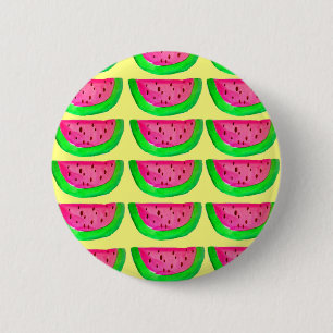 Badge Rond 5 Cm Fruit de pastèque rose juteux motif au citron