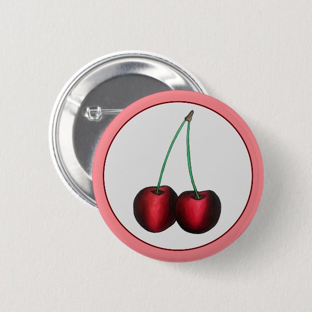 Badge Rond 5 Cm Fruit Fruit de pierre d'été aux cerises rouges mûr (Devant & derrière)