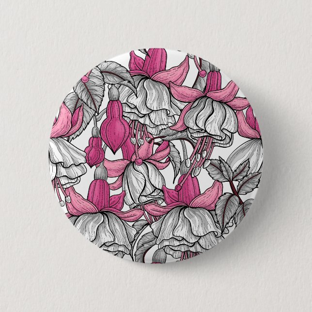 Badge Rond 5 Cm Fuchsia en blanc et rose (Devant)