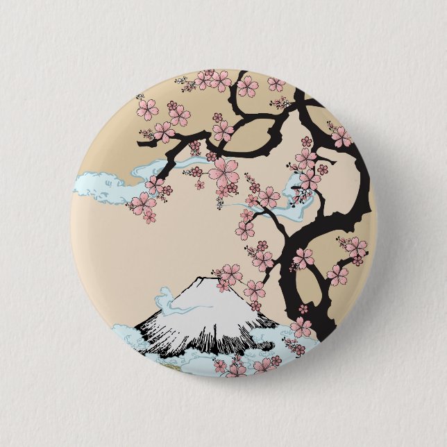 Badge Rond 5 Cm Fuji et bouton de Sakura (Devant)