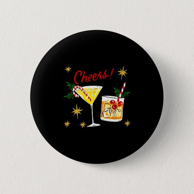 Badge Rond 5 Cm Full Of Holiday Srit Cheers Martini Christmas Drin (Devant)