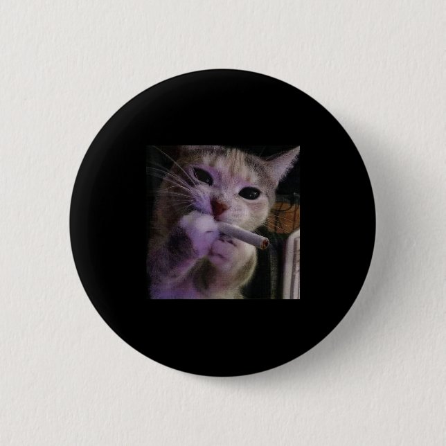 Badge Rond 5 Cm Fumer drôle Chat, Cigarette Kitty Gen Z Mème, Chat (Devant)