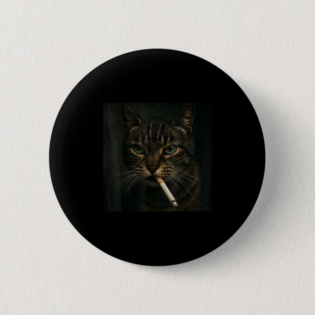 Badge Rond 5 Cm Fumer drôle Chat, Cigarette Kitty Gen Z Mème, Chat (Devant)