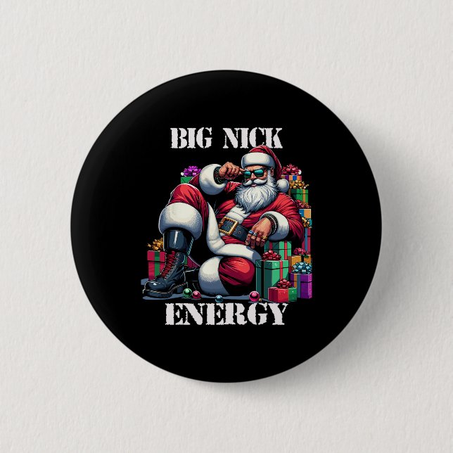 Badge Rond 5 Cm Fun Big Nick Energy Fun Santa Claus Noël Noël Noël (Devant)