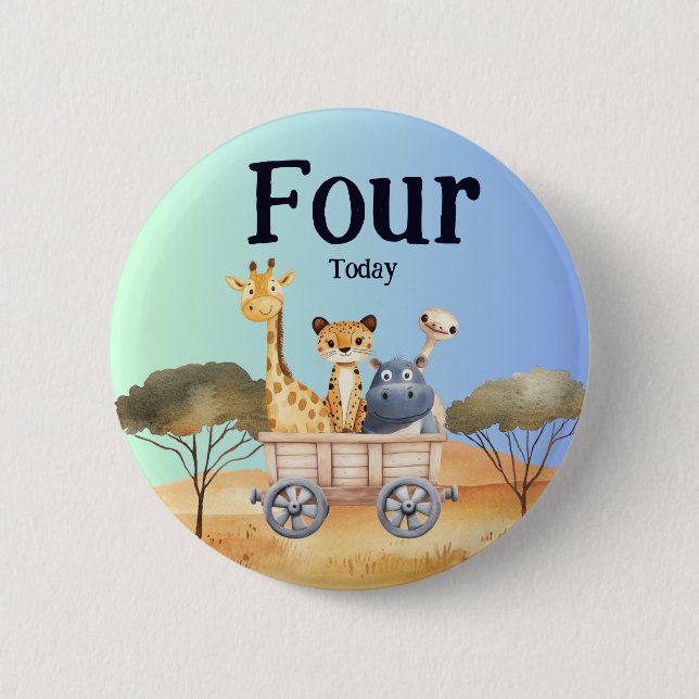 Badge Rond 5 Cm Fun Blue Safari 4e Anniversaire (Devant)