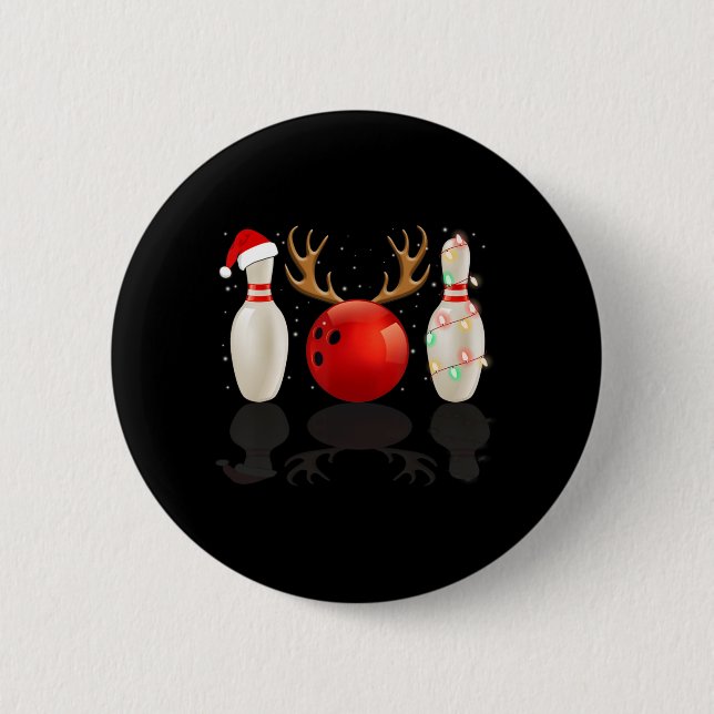 Badge Rond 5 Cm Fun Bowling Noël Noël Chapeau Noël Lumières Cadeau (Devant)