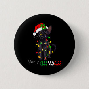 Badge Rond 5 Cm Fun Chat Noir Merry Kissmy Xmas Pyjamas Chritsmans