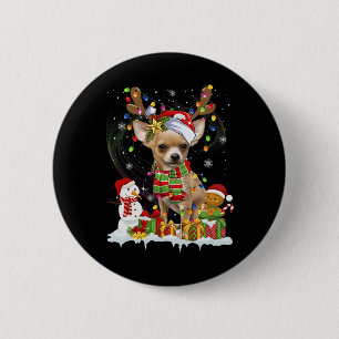 Badge Rond 5 Cm Fun Chihuahua Noël Chien moche Santa Hat Lumières