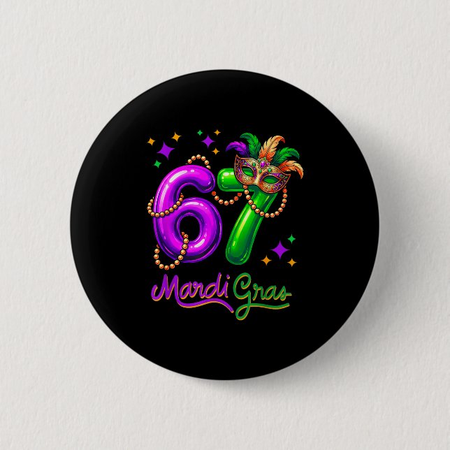 Badge Rond 5 Cm Fun Festive 67 Mardi Gras Party Balloons Beads Mas (Devant)