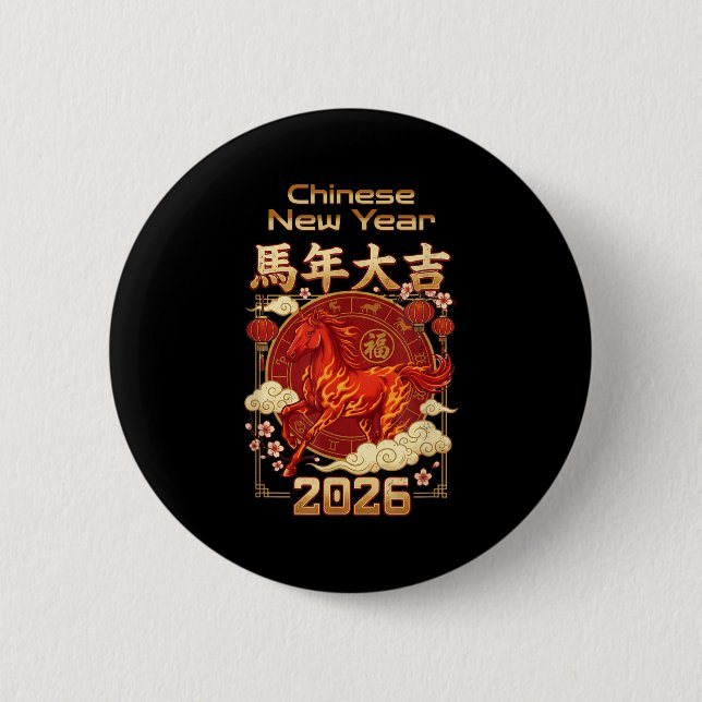 Badge Rond 5 Cm Fun Fire Horse 2026 Lunar New Year Energy Adventur (Devant)