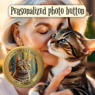 Badge Rond 5 Cm Fun Gold Metallic Photo Chat Maman Bouton