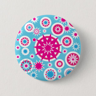 Badge Rond 5 Cm Fun Hot Rose et Blue Snowflake Stars Design