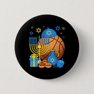 Badge Rond 5 Cm Fun Jewish Bysketbyll Byll Menorah Happy Hanoukka