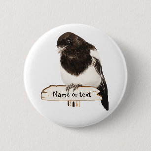 Badge Rond 5 Cm Fun Magpie Bird avec nom ou texte personnalisé