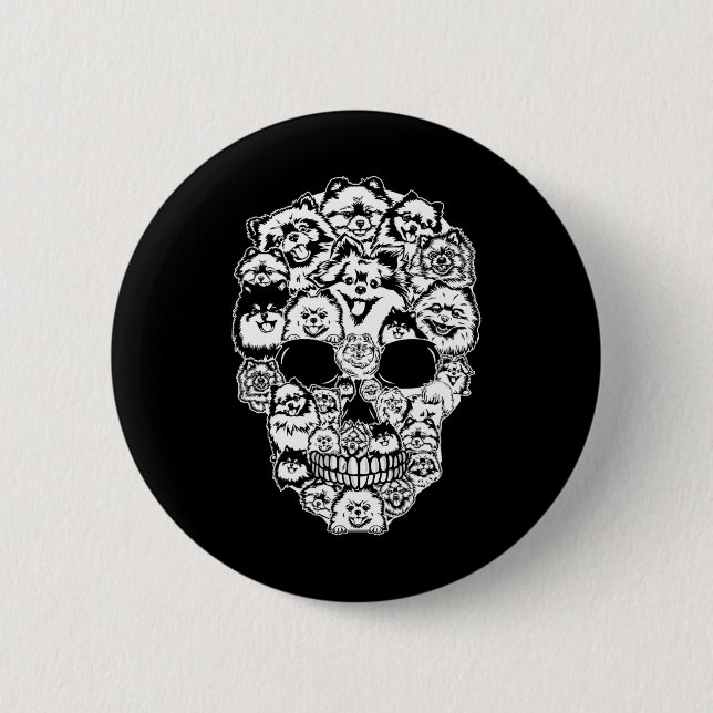 Badge Rond 5 Cm Fun Pomeranian Skeleton Skeleton Halloween (Devant)